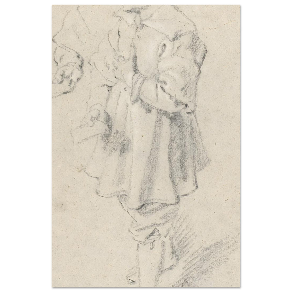 A black chalk sketch on warm-toned paper of a young boy in 17th-century clothing, standing in profile and looking to the left. — Fine Art Poster