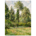 Impressionist painting of a sunlit meadow bordered by a dense forest of tall poplar trees under a partly cloudy sky. A small figure stands by a fence. — Fine Art Poster