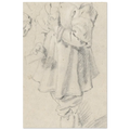 A black chalk sketch on warm-toned paper of a young boy in 17th-century clothing, standing in profile and looking to the left. — Aluminum Print