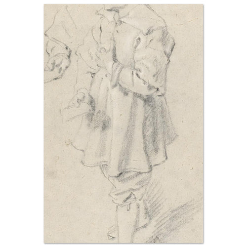 A black chalk sketch on warm-toned paper of a young boy in 17th-century clothing, standing in profile and looking to the left. — Fine Art Poster